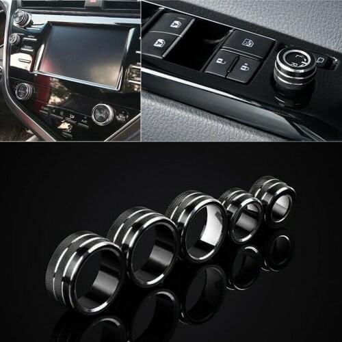 5pcs/set Car Interior Air Condition Audio Function Rear View Mirror Button Circle Trim For Toyota Camry 2018