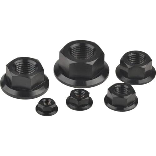 6pcs Black Titanium Nuts M5 M6 M8 M10 M12 M14 M16 Hex Flange Nut for Motorcycle Bicycle Parts