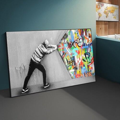 Abstract Behind the Curtain Graffiti Art Canvas Paint Print Street Wall Art Pictures for Modern Living Room Cuadros Home Decor