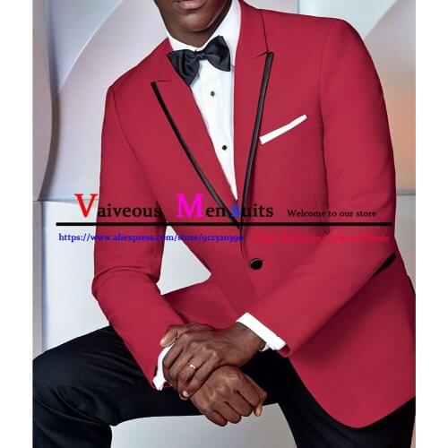 African Man Fuchsia Suit Wedding Tuxedo for Wedding 2 Pcs Slim Fit Men Suits Male Fashion Jacket Black Pants Business Groom Wear