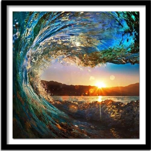 5D DIY Diamond Painting Scenery Diamond Painting Cross Stitch Sunset Diamond Embroidery Sea Wave Handicraft