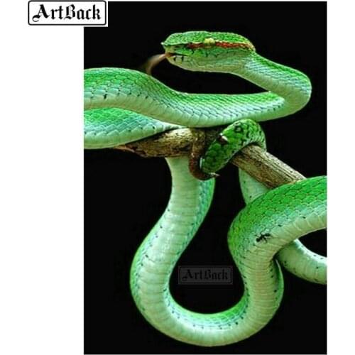 Diamond painting green snake full square / round embroidery animal 5d canvas art diy 3d crystal mosaic sticker 40x60cm