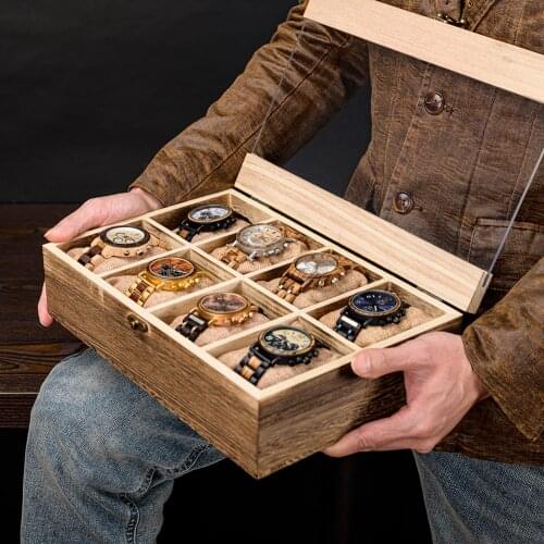 Watches Display Box Case Organizer Display for Men Women Wood Watches Display Box with Clear Glass Top Vintage Style Decorate