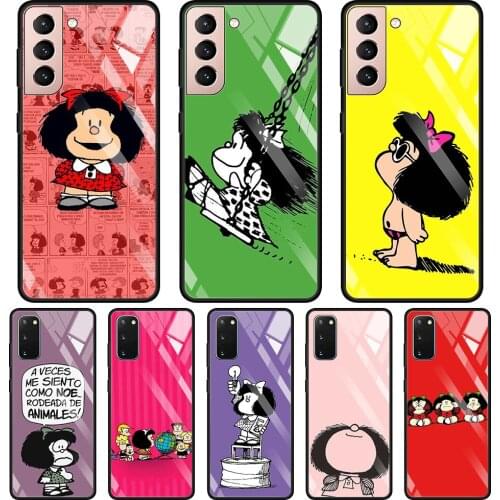 Anime Cute Mafalda Tempered Glass Case For Samsung Galaxy S21 S20 Ultra S10 Plus Lite S20FE 5G S10e S9 S8 Bumper Cover Funda