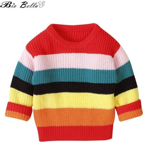 Children Winter Autumn 2021 Sweater Knitted Fashion Rainbow High Quality Boy Girl Clothes Winter 1-4 Years Kids Sweaters Clothes