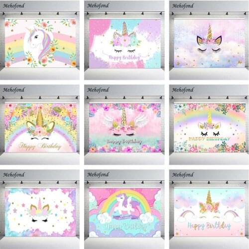 Photography Background Girl Rainbow Unicorn Birthday Party Decoration Floral Cloud Backdrop For Photo Studio Photozone Photocall