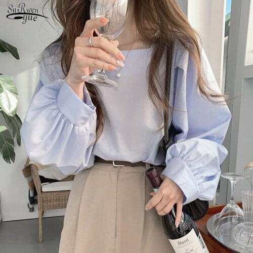 Korean 2021 Vintage Square Collar White Blouses Women Long Sleeve Loose Shirts for Women Clothing Female Tops Fashion New 13958