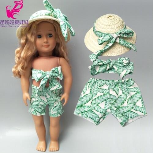 Baby reborn Doll clothes swimsuit Beach bikini set with hat for 18 inch doll clothes t-shirt pants set