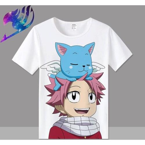 Fairy Tail Summer T Shirt Anime Lucy Heartfilia Erza Scarlet Natsu Dragneel T-Shirt Cartoon Top Tee Cosplay Costume Custom
