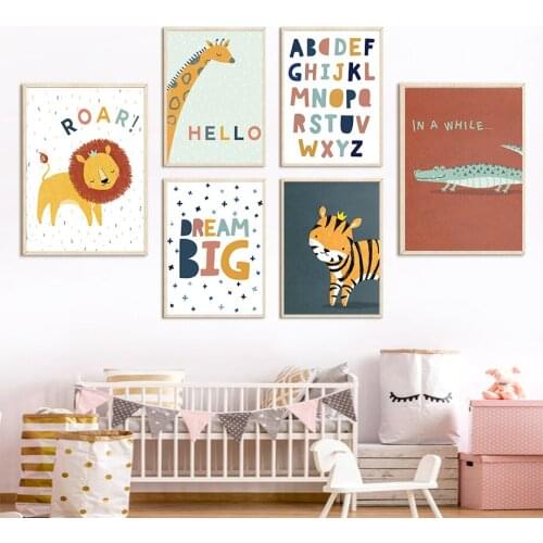 Lion Giraffe Tiger Crocodile Dream Big Wall Art Canvas Painting Nordic Posters And Prints Wall Pictures For Baby Kids Room Decor