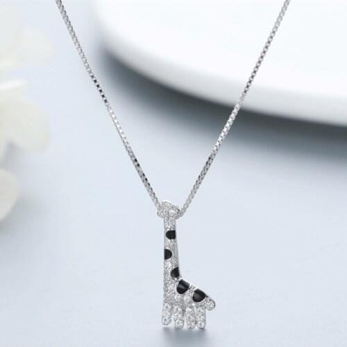 Hot Sale Animal Giraffe Pendant Necklaces For Women Statement Real 925 Sterling Silver Box Chain Long Necklace Party Gifts