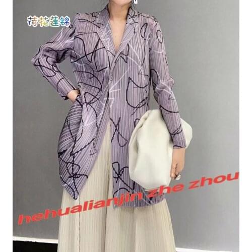 HOT SELLING Miyake folds long Sleeve turn-down collar single button Graffiti coat Suits IN STOCK