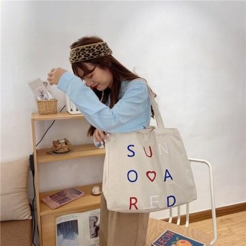 Cute Canvas Shoulder Bag Girl Chic Large reusable Shopping Bags for Boutique Cotton Cloth Student Books Bag Ladies Tote Handbag