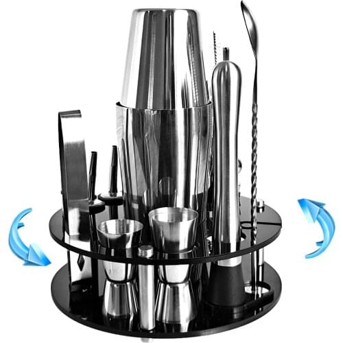 Bartender Kit 20-Piece Boston Cocktail Shaker Set Rotating Round Bracket Suit For Mixed Drinks Martini Bar Tools Stainless Steel