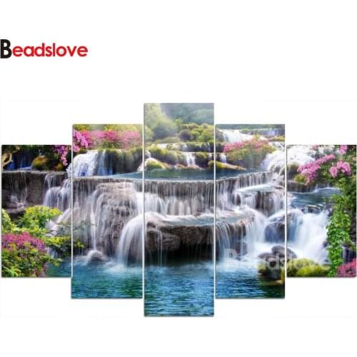 5pcs set Diamond Painting waterfall natural scenery diamond Embroidery Cross Stitch 3d picture of rhinestone Mosaic decor