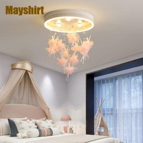 Nordic Pink Ballet Led Ceiling Lights for Bedroom Modern Children Room Decoration Bird Lamp Girl Princess Room Light Fixture