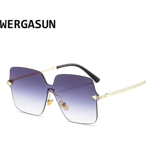 WERGASUN 2021 New Oversized Sunglasses Women Retro Vintage Sunglasses Luxury Brand Rimless Eyewear oculos de sol feminino