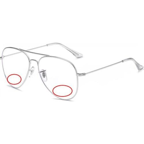 Anti Blue Light Stainless Steel Pilot Bifocals Reading Glasses Magnifier Women Men Look Near Far Hyperopia Presbyopic Eyeglasses