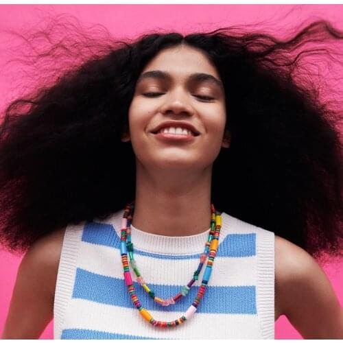 Bohemian Colored Wooden Irregular Geometry Beaded Necklace African Indigenous Ethnic Tribe Retro Ladies Double Necklace Jewelry