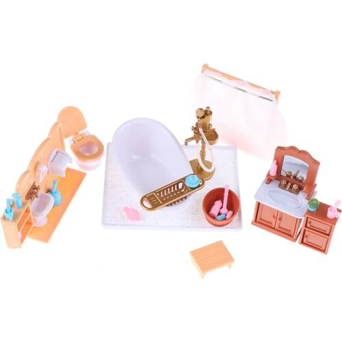 Plastic Bathroom Furniture Sets For Doll House Craft Toys Accessories Christmas Birthday Gift 1/12 Dollhouse Miniature