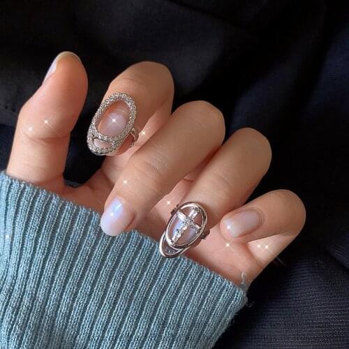 Hollow Crystal Nail Rings For Women 2020 Trendy New Fingernail Protective Fingertip Ring Party Jewlery