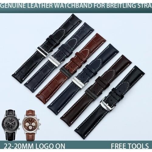 Quality Genuine Leather Watch Band Watchband For Breitling Strap For NAVITIMER WORLD Avenger Superocean Belt 22mm Pin Buckle