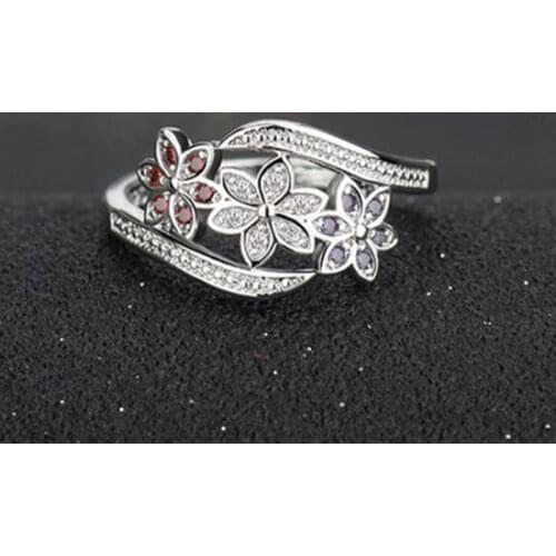 925 Sterling Silver Trendy Silver Color Vintage Micro Zircon Flower Rings For Women Wedding Ring S-R328