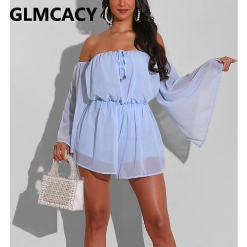 Off Shoulder Chiffon Playsuit Casual Summer Solid Sweet Rompers