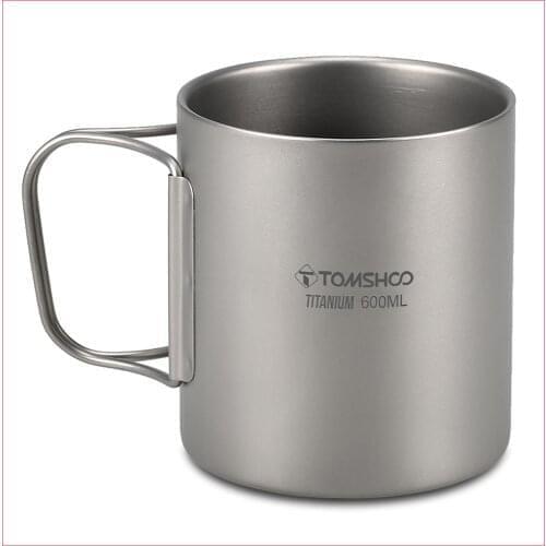 TOMSHOO Double Wall Titanium Water Cup Coffee Tea Mug Camping Cup for Home Office Outdoor Camping Hiking Backpacking Picnic