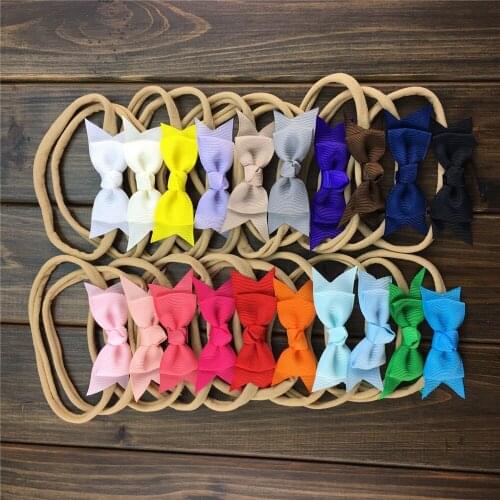 10pcs/lot Skinny Nylon Elastic Headabnd with 7CM grosgrain Hair Bow Solid Color DIY Headwear Accessories