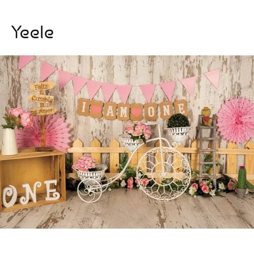 Yeele Birthday Backdrop Party Decor One Banners Bicycle Flowers Background Wood Floor Photos For Photography Studio Shoots Props