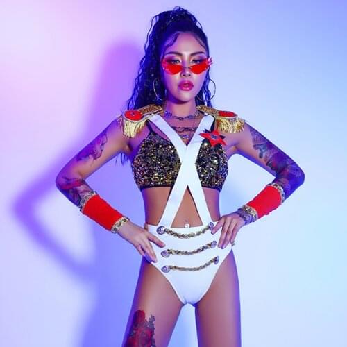 Sexy Gogo Dancer Costume Women Shiny Pole Dance Wear Festival Clothes Performance Costume DJ DS Clubwear Rave Bodysuit DL8030