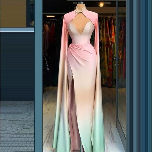 Gradient Sweetheart Neck Pink Vintage Formal Prom Dresses Long Sleeves Elegant Celebrity Dresses вечернее платье Arabic