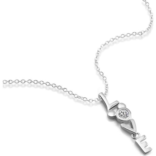 Valentines day birthday present LOVE Necklace 100% 925 Sterling Silver Simple Pendant Chocker Fashiont Woman Silver Jewelry