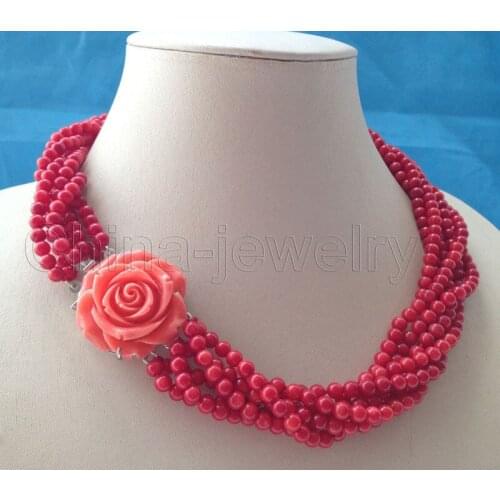 Women Gift word Love Free shipping Hot sale Free Shipping Beautiful 18" 5mm 6row red coral necklace - GP clasp