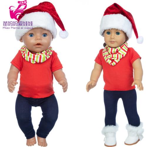 18 inch Girl Doll Red Christmas shirt winter scarf Christmas hat for 40cm baby dolls clothes new year set