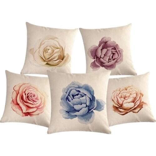 45*45cm Cartoon Flower Rose printing square cotton linen sofa decorative cushion cover Car seat soft fall pillow cover ZY593