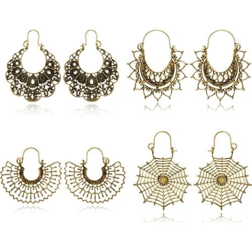 8Seasons New Simple Spider Web Semicircular Pattern C-Word Carved Drop Earrings For Women Vintage Hollow Out Earrings Jewelry