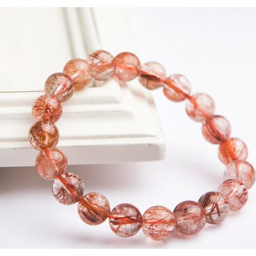 Jewelry Natural Copper Rutilated Bracelet Woman Man Clear Round Beads Stone Stretch AAAAA 7mm 8mm 9mm 10mm12mm 14mm