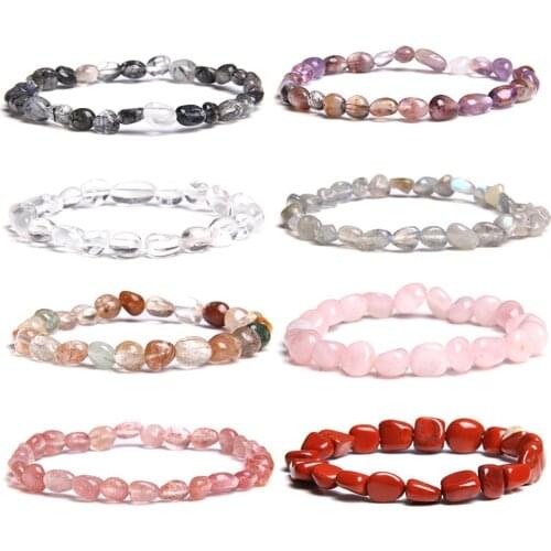 Women lucky Natural freeform pebble black purple Rutilated Quartz pink white crystal grey Labradorite stone beads bracelet gifts
