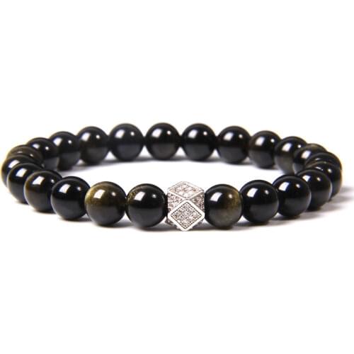 Unisex Natural Gold Obsidian Stone Beads Bangles Bracelets healing wealth Jewelry Energy brave Bracelet For Men Women gifts