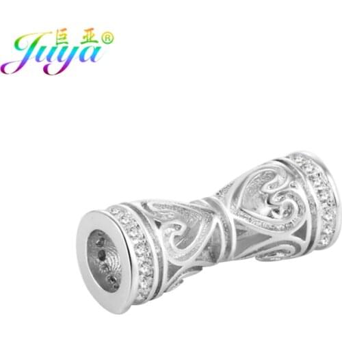 Juya DIY Jewelry Metal Beads Supplies Micro Pave Zircon Heart Pattern Charm Beads For Natural Stones Beadwork Jewelry Making