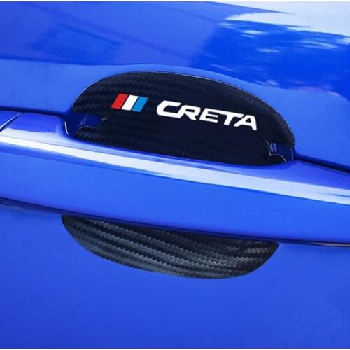 For Hyundai Creta ix25 i30 Tucson Sonata Solaris Accessorie 4pcs Carbon Fiber Pattern Car Door Handle Scratch Protector Stickers