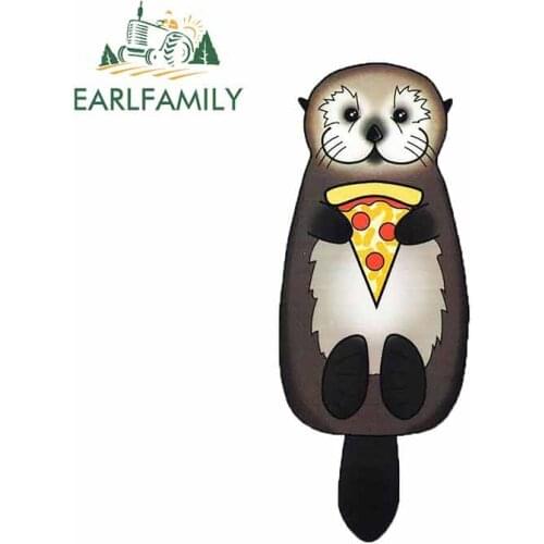 EARLFAMILY 13cm x 5.6cm Car Styling Otter Eating Pizza Vinyl Decal Car Wrap Stickers Rearview Mirror Decoration