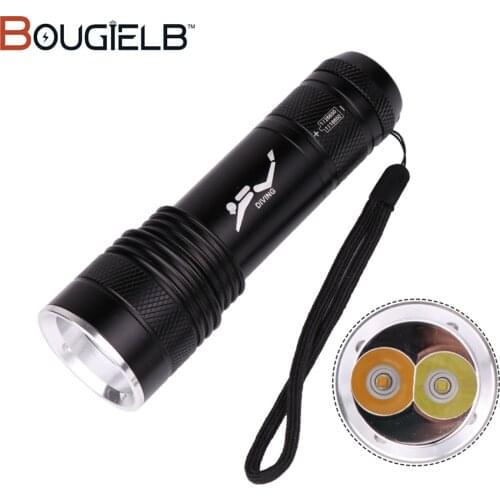 Super bright Diving Flashlight LED T6 highest waterproof Professional diving light Camping Torch Powered Battery yellow/white