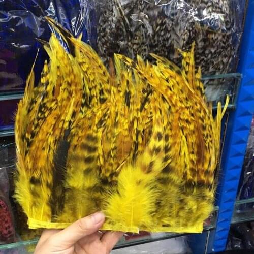 Hot 1 Yards Beautiful Yellow rooster feathers 10-15 cm/4-6 inch DIY jewelry plume feather cloth belt dance decoration
