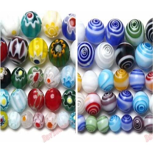 Fctory Price Multi Colors 2 Flower Stripe Millefiori Lampwork Glass Beads 6 8 10mm Pick Size For Jewelry Making diy