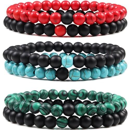 2Pcs/Set Classic Men Women Bracelet 6mm Natural Stone Bead Charm Energy Couple Bracelets Bangles Rosary Jewelry Best Friend Gift