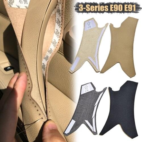 Hand Sewing Leather Interior Door Panel Handle Pull Trim Cover For BMW 3 Series E90 E91 E92 E93 2005-2012 Carbon Texture/Beige