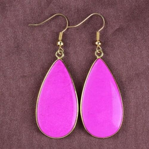 Trendy-beads Light Yellow Gold Color Popular Rose Red Quartz Stone Water Drop Earrings For Women Design Jewelry